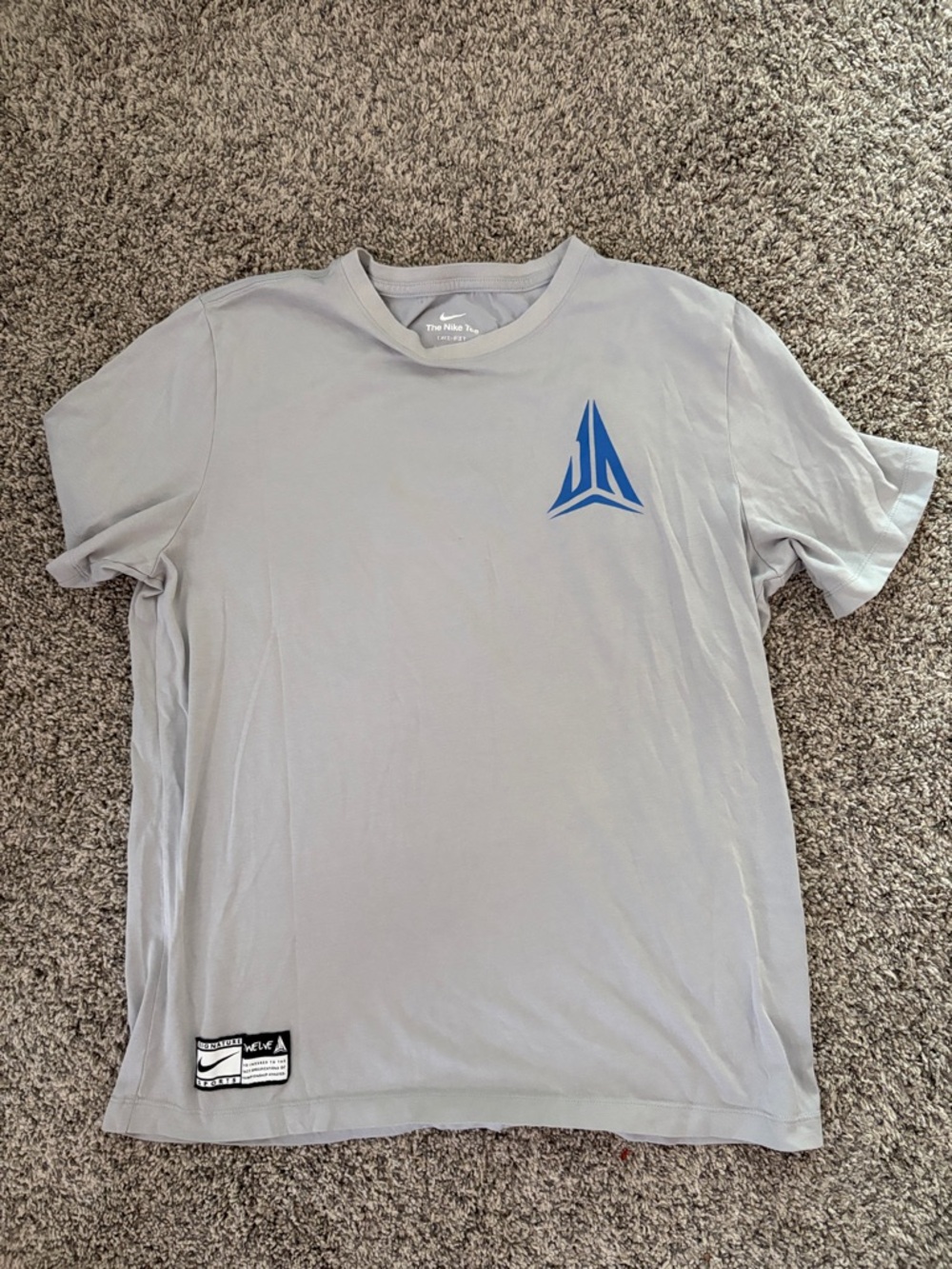 Nike Light Gray Short Sleeve Tee with Blue Logo